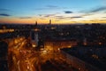 Wroclaw city at night, aerial view