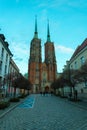 Wroclaw Collegiate Church. Beautiful evening view. Wroclaw, Lower Silesian, Poland. European old architecture Royalty Free Stock Photo