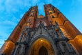 Wroclaw Collegiate Church. Beautiful evening view. Wroclaw, Lower Silesian, Poland. European old architecture Royalty Free Stock Photo