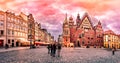Wroclaw Market Square with Town Hall during sunset evening, Poland, Europe