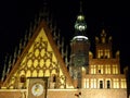 Wroclaw at night. City Hall and the church on the old town square in Wroclaw. Royalty Free Stock Photo