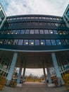 Panoramic upward view to building at Business Garden