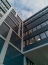 Upward view to corner of buildings at Business Garden