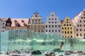 Wroclaw old market square with modern fountain.