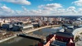 Wroclaw panorama with car bridge over Odra river, aerial view Royalty Free Stock Photo