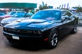 Wroclaw, Poland, August 19, 2021: Beautiful powerful black car Dodge Challenger. Muscle car manufactured by Dodge. The car is