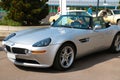 Wroclaw, Poland, August 19, 2021: Beautiful silver convertible car on a sunny day