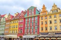 Cityscape of Wroclaw old town Market Square with colorful historical buildings Royalty Free Stock Photo