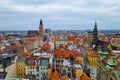 Wroclaw, Poland, August 1, 2021: colorful roofs of houses from a height in the old part of Wroclaw