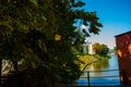 WROCLAW, POLAND: Beautiful landscape with waterfront views of the bridge and the river Odra Royalty Free Stock Photo