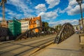 WROCLAW, POLAND: Beautiful landscape with waterfront views of the bridge and the river Odra Royalty Free Stock Photo