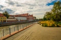 WROCLAW, POLAND: Beautiful landscape with waterfront views of the bridge and the river Odra Royalty Free Stock Photo