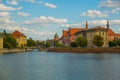 WROCLAW, POLAND: Beautiful landscape with waterfront views of the bridge and the river Odra Royalty Free Stock Photo