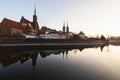 Wroclaw, Poland - December 2016: old town reflection in Oder river Royalty Free Stock Photo