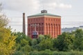 Famous cableway Polinka with Historic water tower Water Utility Company in the background