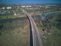Aerial photography of Aleja Wielkiej Wyspy (Big Island Avenue) in Wroclaw, Poland - Most Olimpijski (Olympic Bridge)