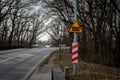 Railroad crossing and priority main road sign,Wroclaw, Poland.