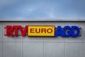 RTV Euro AGD company logotype on the roof of Borek shopping center, Wroclaw, Poland.