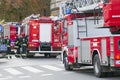 Wroclaw, Poland 2018. Fire brigade prepares to extinguish residential building.