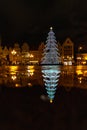 Wroclaw market square at night with some of walking people, glowing lanterns and beautifully and Royalty Free Stock Photo