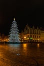 Wroclaw market square at night with some of walking people, glowing lanterns and beautifully and Royalty Free Stock Photo