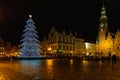 Wroclaw market square at night with some of walking people, glowing lanterns and beautifully and Royalty Free Stock Photo