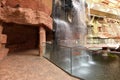 Interior of the modern Africarium with artificial waterfall in Wroclaw Zoo