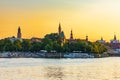 Beautiful and colorful cityscape of old city and promenade in Wroclaw city over the Odra river at Royalty Free Stock Photo