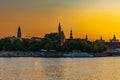 Beautiful and colorful cityscape of old city and promenade in Wroclaw city over the Odra river at Royalty Free Stock Photo