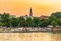 Beautiful and colorful cityscape of old city and promenade in Wroclaw city over the Odra river at