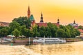 Beautiful and colorful cityscape of old city and promenade in Wroclaw city over the Odra river at