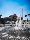 High big fountain in center of roundabout in front of old Wroclaw Swiebodzki railway station building