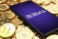 WROCLAW, POLAND - JUNE 20th, 2019: Facebook announces Libra cryptocurrency. Smartphone withLibra logo on the screen is laying down