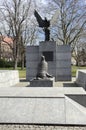 Wroclaw / POLAND - March 30, 2018: Monument of Katyn massacre in sunlight. The Lower Silesian Family Of Katyn black sculpture