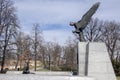 Wroclaw / POLAND - March 30, 2018: Monument of Katyn massacre in sunlight. The Lower Silesian Family Of Katyn black sculpture
