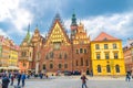 Wroclaw, Poland, May 7, 2019: Old Town Hall building with clock tower spire Royalty Free Stock Photo