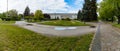 Panorama of Provincial office building with colorful garden in front of