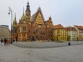 Facade of town hall at market square at cloudy day