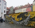 Wroclaw, Poland - October 19, 2023: Colorful painted mural in Wroclaw at morning Royalty Free Stock Photo