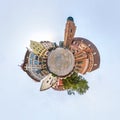 WROCLAW, POLAND - OCTOBER 2018: Little planet. Spherical aerial 360 panorama view on street ancient medieval city Wroclaw, Poland