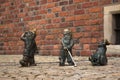 Wroclaw, Poland - October 31, 2019. Miniature sculpture, three gnomes blind in the center of the old city of Wroclaw