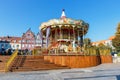 Outdoor colourful vintage flying horse carousel in Wroclaw, Poland