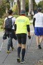 WROCLAW, POLAND - OCTOBER 15, 2017: People in fitness course nordic walking competition in the city park Royalty Free Stock Photo