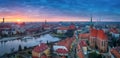 Wroclaw, Poland. Panoramic aerial cityscape on sunset Royalty Free Stock Photo