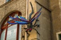 WROCLAW, POLAND: Sculpture Dragonfly on the facade. Beautiful building in the historic center of the old town