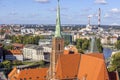 Aerial view of Collegiate Church of the Holy Cross and St Bartholomew from the tower of Wroclaw Cathedral, Ostrow Tumski, Wroclaw