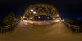 WROCLAW, POLAND - SEPTEMBER, 2018: Full seamless spherical 360 degrees angle view night panorama near steel frame construction of