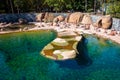 Wroclaw, Poland - September 7, 2020: Swimming pool for seals and penguins in the Africarium of Wroclaw zoo, Poland