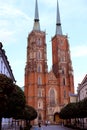 Wroclaw, Poland 08/24/2020 Vertical view of the gothic cathedral of Saint John the Baptist in Ostrow Tumski