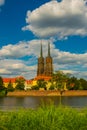 WROCLAW, POLAND: View of Tumski island -Cathedral Island and the Cathedral of St. John the Baptist Royalty Free Stock Photo
